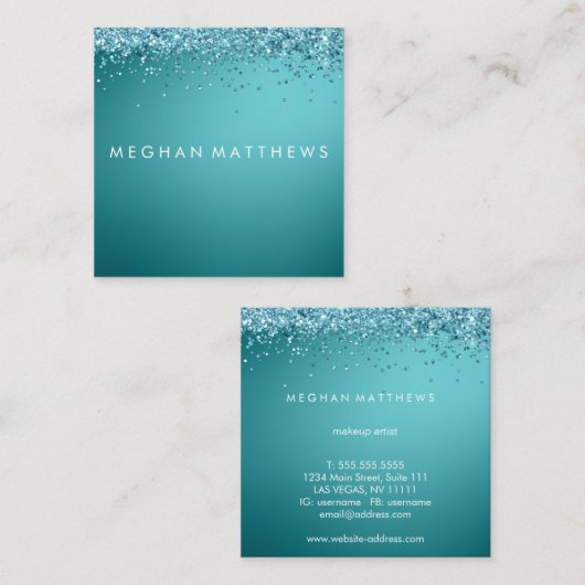 Sparkle Beauty Stylist Makeup Artist Blue Vierkante Visitekaartje (Voorkant / Achterkant)