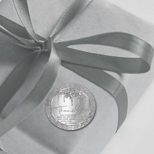 Sparkle Bedankt Zilveren Druppelende Glitter Klass Ronde Sticker