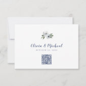 Sparkle blauw zilver glitter bloemenbruiloft QR-co RSVP Kaartje (Achterkant)