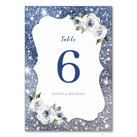 Sparkle blauw zilver glitter en bloemen bruiloft kaart (Achterkant)