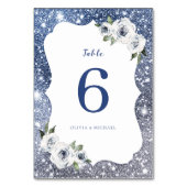 Sparkle blauw zilver glitter en bloemen bruiloft kaart (Voorkant)