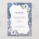 Sparkle blauw zilveren glitter bloemenbruiloft Det Informatiekaartje (Voorkant)
