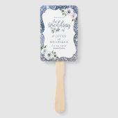 Sparkle blauwe glitter en bloemenbruiloft programm handwaaier (Voorkant)