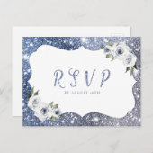 Sparkle blauwe zilveren glitter bloemenbruiloft RS Uitnodiging Briefkaart (Voorkant / Achterkant)