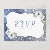 Sparkle blauwe zilveren glitter bloemenbruiloft RS Uitnodiging Briefkaart (Voorkant)