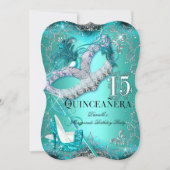 Sparkle Blauwgroen Masquerade Quinceanera Birthday Kaart (Voorkant)