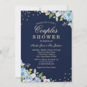 Sparkle Bloemen Blauw Goud Koppels Douche Uitnodig Kaart (Voorkant)