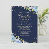Sparkle Bloemen Blauw Goud Koppels Douche Uitnodig Kaart (Staand voorkant)