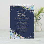 Sparkle Bloemendecor Blauwe 70e Verjaardagsfeestje Kaart (Staand voorkant)