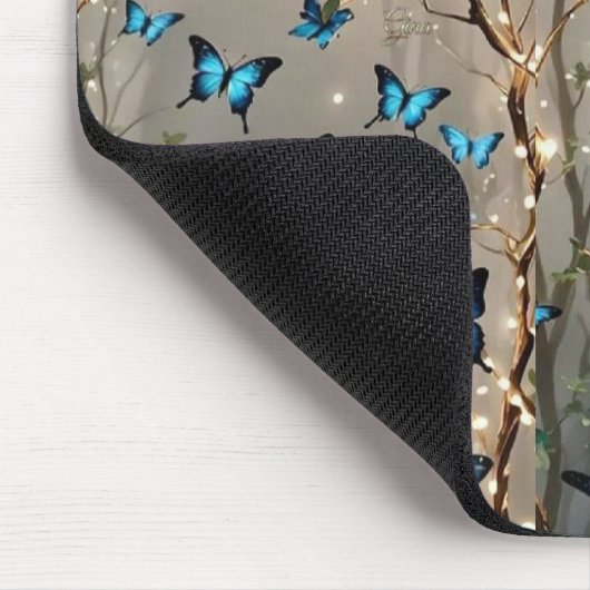 SPARKLE BLUE BUTER Fly ON Mousepad Muismat (Hoek)