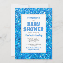 Sparkle Blue Glitter Baby shower Invitation Kaart