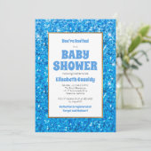 Sparkle Blue Glitter Baby shower Invitation Kaart (Staand voorkant)