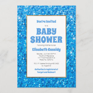 Sparkle Blue Glitter Baby shower Invitation Kaart