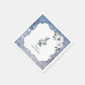 Sparkle blue glitter en bloemen 1ste verjaardag servet (Hoek)