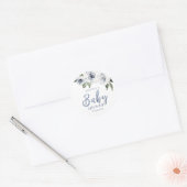 Sparkle blue glitter en floraal baby shower ronde sticker (Envelop)