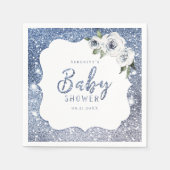 Sparkle blue glitter en floraal baby shower servet (Voorkant)