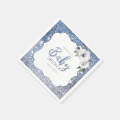 Sparkle blue glitter en floraal baby shower servet (Hoek)