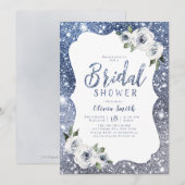 Sparkle blue glitter en floraal vrijgezellenfeest kaart (Voorkant / Achterkant)