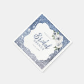 Sparkle blue glitter en floraal vrijgezellenfeest servet (Hoek)