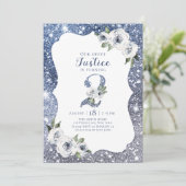 Sparkle blue glitter en floral 2nd jarig kaart (Staand voorkant)