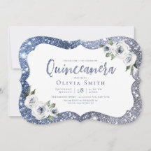 Sparkle blue glitter en floral Quinceanera