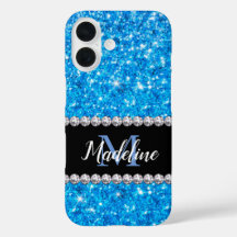 Sparkle Blue Glitter en Pareltjes met naam en mono