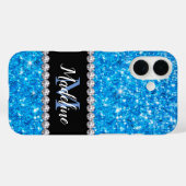 Sparkle Blue Glitter en Pareltjes met naam en mono Case-Mate iPhone Case (Achterkant (horizontaal))