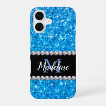 Sparkle Blue Glitter en Pareltjes met naam en mono