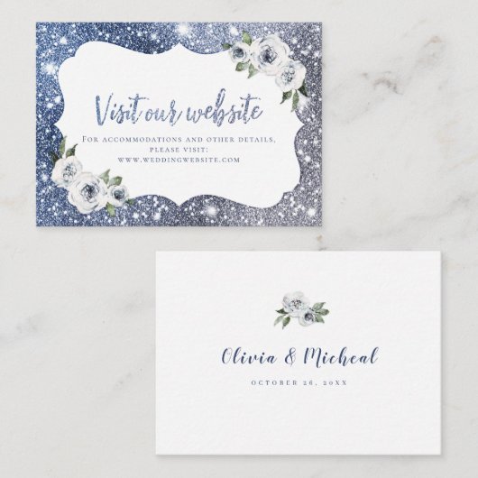 Sparkle Blue Glitter Floral Website Insert Kaart Plaatskaartje (Voorkant / Achterkant)