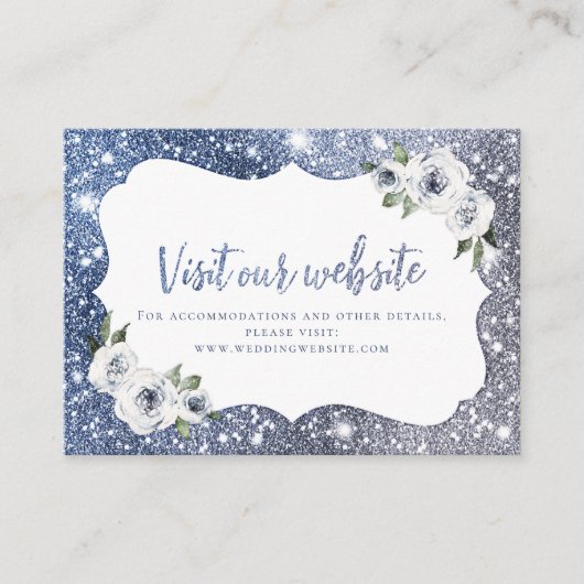 Sparkle Blue Glitter Floral Website Insert Kaart Plaatskaartje (Voorkant)