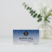 Sparkle Blue Glitter Marble Cursive Voeg je Logo t Visitekaartje (Staand voorkant)