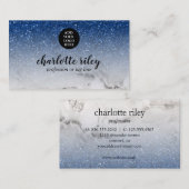 Sparkle Blue Glitter Marble Cursive Voeg je Logo t Visitekaartje (Voorkant / Achterkant)
