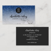Sparkle Blue Glitter Ombre Cursive Voeg je Logo to Visitekaartje (Voorkant / Achterkant)
