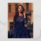 Sparkle Blue Gold Dress Tiara Photo Quinceanera Folie Uitnodiging (Achterkant)