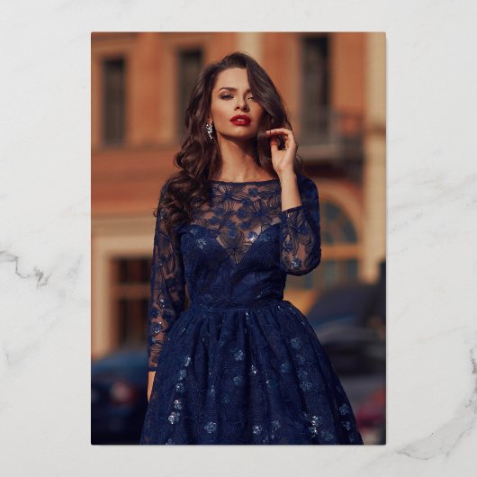 Sparkle Blue Gold Dress Tiara Photo Quinceanera Folie Uitnodiging (Achterkant)