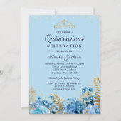 Sparkle Blue Gold Glitter bloemenquinceanera 15e Kaart (Voorkant)