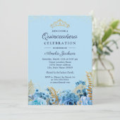 Sparkle Blue Gold Glitter bloemenquinceanera 15e Kaart (Staand voorkant)