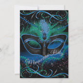 Sparkle Blue & Green Mask Masquerade Quinceanera Kaart (Achterkant)