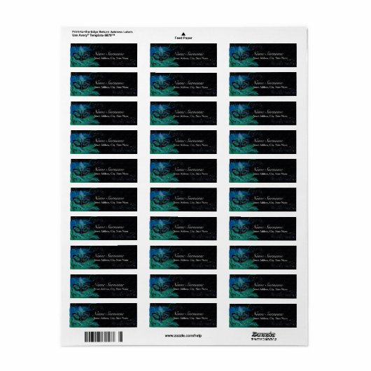 Sparkle Blue & Green Masquerade Adresetiketten Etiket (Full Sheet)