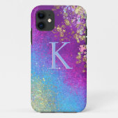 Sparkle Blue & Paarse Glitter Monogram iPhone Case (Achterkant)