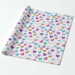 Sparkle Blue, Paarse, Gouden & Roze Glitter Hearts Cadeaupapier