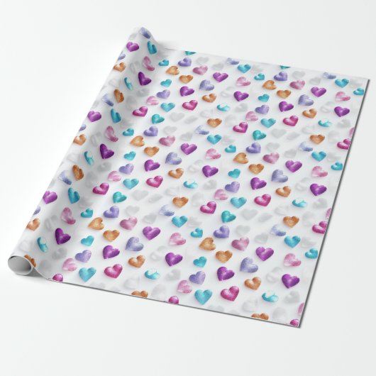 Sparkle Blue, Paarse, Gouden & Roze Glitter Hearts Cadeaupapier (Uitgerold)