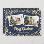 Sparkle Blue Pset Snow Stars FotoKerstmis Feestdagenkaart (Voorkant / Achterkant)