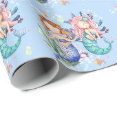 Sparkle Blue Waterverf Mermaid Wrapping Paper Cadeaupapier (Rol Hoek)