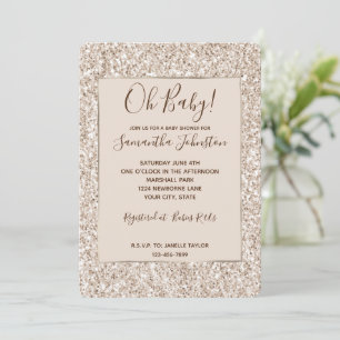 Sparkle Blush Cream Glitz Glitter Baby shower Kaart