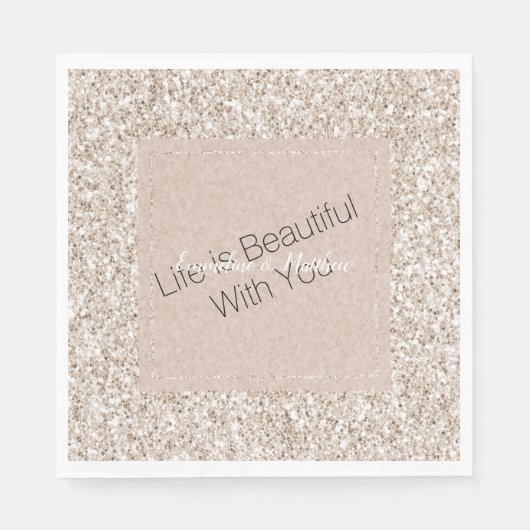 Sparkle Blush Cream Glitz Glitter Bruiloft Servet (Voorkant)