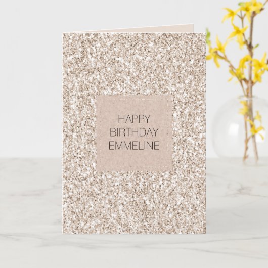 Sparkle Blush Cream Glitz Glitter Verjaardag Kaart (Gele Bloem)