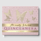 Sparkle Blush Pink Gold Butterflies Quinceanera Gastenboek (Voorkant)