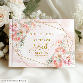 Sparkle Boho Bord Roze Gouden pioenen Sweet Sixtee Gastenboek