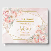 Sparkle Boho Bord Roze Gouden pioenen Sweet Sixtee Gastenboek (Voorkant)